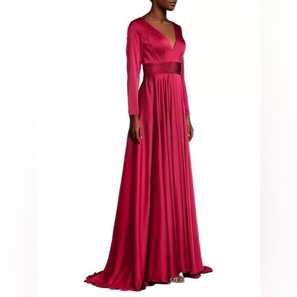 Ieena for Mac Duggal Red Long Sleeve Ruched Waist A-Line Gown Maxi Dress 10 NEW - Picture 5 of 13